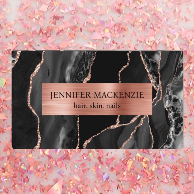 Tarjeta De Visita Elegante negro y Rosa de oro Agate Luxury (Subido por el creador)