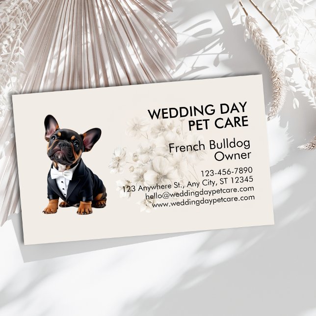 Tarjeta De Visita Elegante Noche de Boda de Bulldog Francés (Elegant French Bulldog Wedding Day Pet Care Business Card)