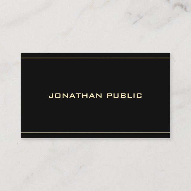 Tarjeta De Visita Elegante Nombre Dorado Textos Moderno Sencillo Neg (Anverso)