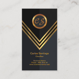 Tarjeta De Visita Elegante Nombre Gold Iniciales Monograma Chauffeur