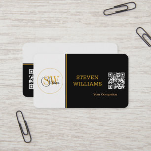Tarjeta De Visita Elegante Nombre Monogramado, Firma / Código QR