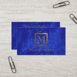 Tarjeta De Visita Elegante Notario Monograma Real Azul Resumen Oro