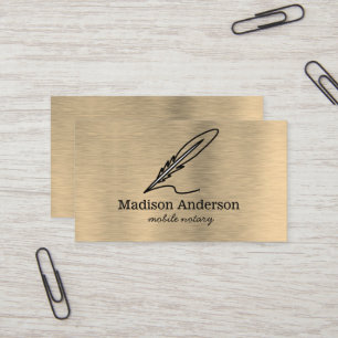 Tarjeta De Visita Elegante Notario Móvil Quill Gold Cepillado Metali