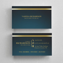 Tarjeta De Visita Elegante Notario Profesional Azul y Oro Público