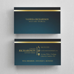 Tarjeta De Visita Elegante Notario Profesional Azul y Oro Público