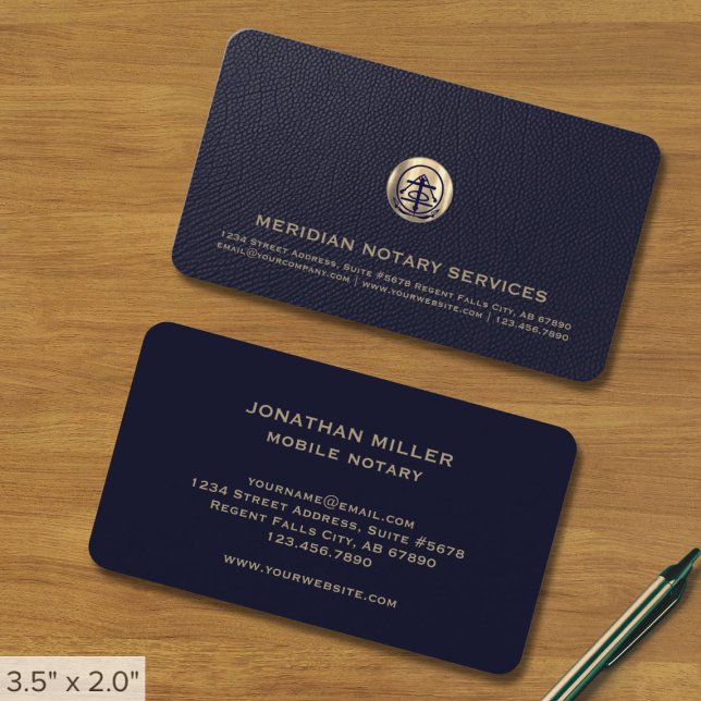 Tarjeta De Visita Elegante Notario Profesional Azul y Oro Público (Subido por el creador)