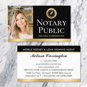 Tarjeta De Visita Elegante Notario Público Foto Oro Negro