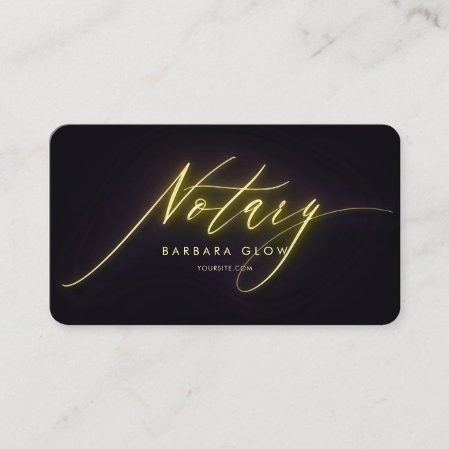 Tarjeta De Visita Elegante notario público resplandeciente Neon Gold (Anverso)