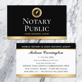 Tarjeta De Visita Elegante Notary Loan Siging Agent Gold Black