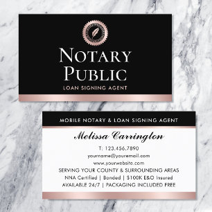 Tarjeta De Visita Elegante Notary Loan Siging Agent Rosa Gold Black