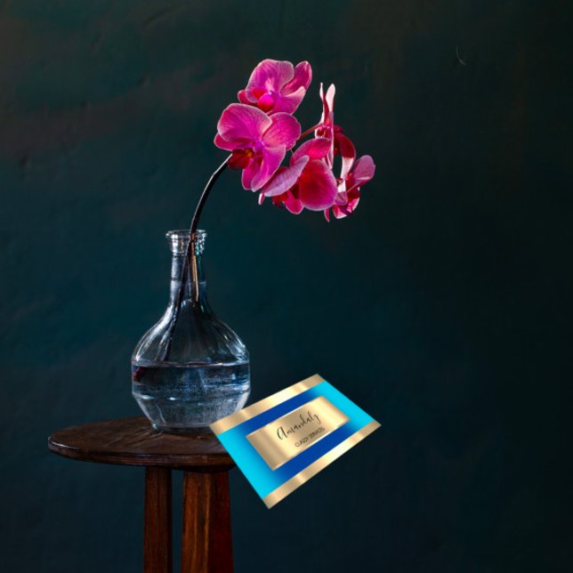 Tarjeta De Visita Elegante océano azul profesional con marco dorado (Subido por el creador)