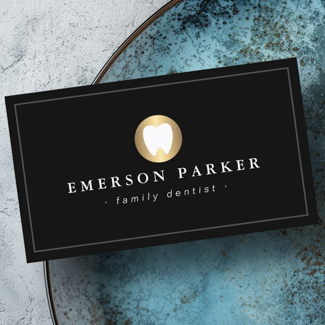 Tarjeta De Visita Elegante odontólogo elegante dental logo negro (Elegant classy dentist dental tooth logo black business card)