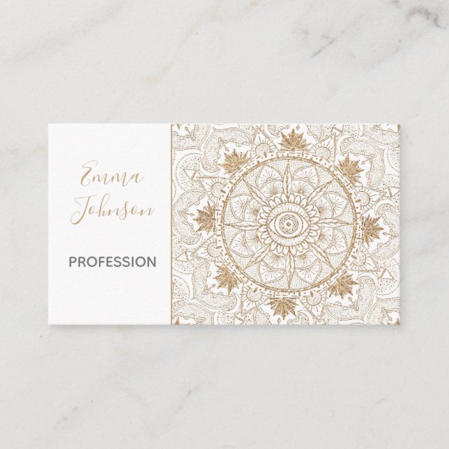 Tarjeta De Visita Elegante Ojo Ojo Sol Luna Mandala Blanco (Anverso)