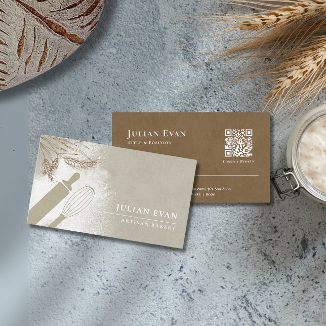 Tarjeta De Visita Elegante Olive Green Pastry Artisan Bakery (Elegant Olive Green Pastry Chef Artisan Bakery Business Card)