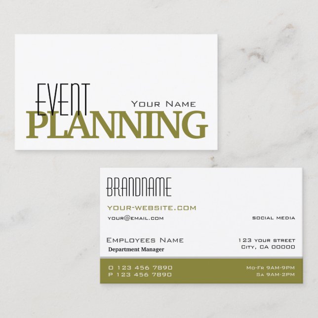 Tarjeta De Visita Elegante Olivo Blanco Simple y Profesional (Anverso / Reverso)