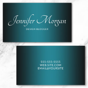 Tarjeta De Visita Elegante Ombre Negro y Turquesa