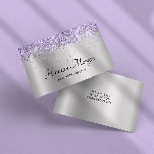 Tarjeta De Visita Elegante Ombre Plateado Pálido Purpurina Violeta