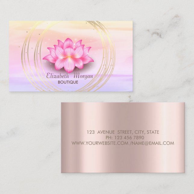 Tarjeta De Visita Elegante Ombre Rosa Oro,Círculos de oro Lotus (Anverso / Reverso)