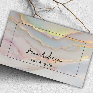 Tarjeta De Visita Elegante Opal Piedra Marco Negro Oro Rosa Moderno