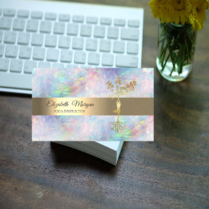 Tarjeta De Visita Elegante ópalo de yoga Lotus en árbol de oro