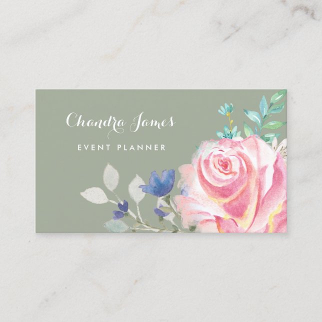 Tarjeta De Visita Elegante Organizador De Eventos Con Hermosa Floral (Anverso)