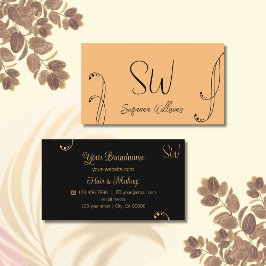Tarjeta De Visita Elegante ornado de Moda y color negro con monogram