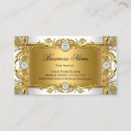Tarjeta De Visita Elegante Ornado Real Joya Blanco Dorado Hoja de or
