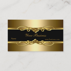 Tarjeta De Visita Elegante Ornamentado Clásico Dorado Sobre Negro Do