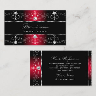 Tarjeta De Visita Elegante Ornamentos de Joyas Ornate Rojo Negro