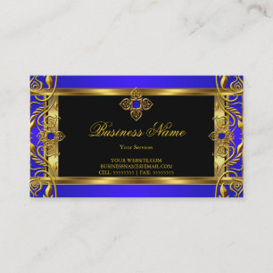 Tarjeta De Visita Elegante Ornate Azul Real Joya Negro Oro