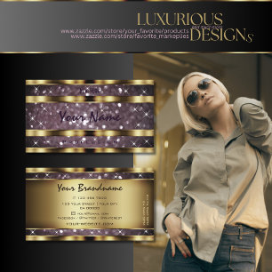 Tarjeta De Visita Elegante Ornate de Oro Purpurina Púrpura Estrellas