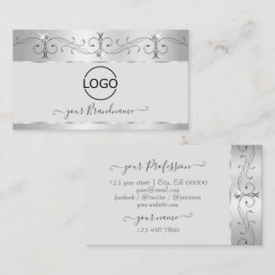 Tarjeta De Visita Elegante Ornate de Plata Esparkling Diamantes con