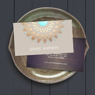 Tarjeta De Visita Elegante Ornate Gold Lotus Mandala Salud Natural
