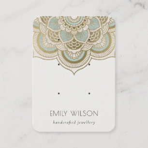 Tarjeta De Visita Elegante Ornate Gold Verde azulado Mandala 3 Earri