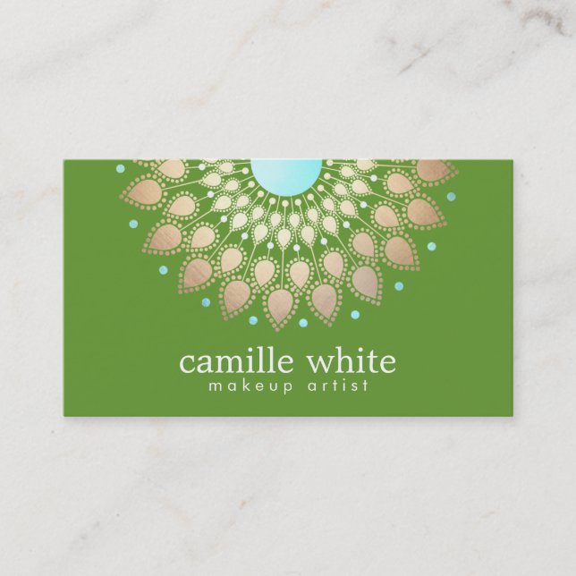 Tarjeta De Visita Elegante Ornate Motif Green (Anverso)