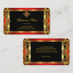 Tarjeta De Visita Elegante Ornate Rojo Real Joya Negro Oro