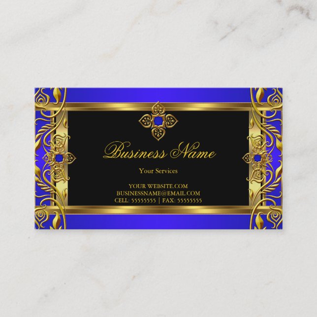 Tarjeta De Visita Elegante Ornate Royal Blue Jewel Oro Negro (Anverso)