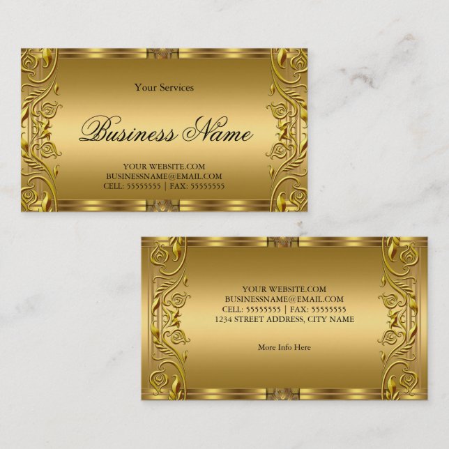 Tarjeta De Visita Elegante Ornate Royal Golden Gold (Anverso / Reverso)