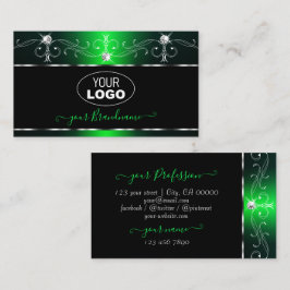 Tarjeta De Visita Elegante Ornate Verde Negro Joyas de chispa Añadir