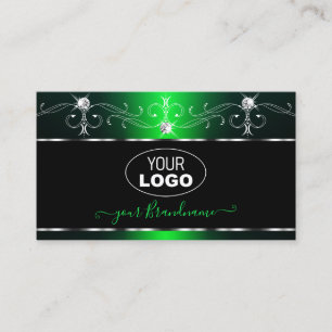 Tarjeta De Visita Elegante Ornate Verde Negro Joyas de chispa Añadir