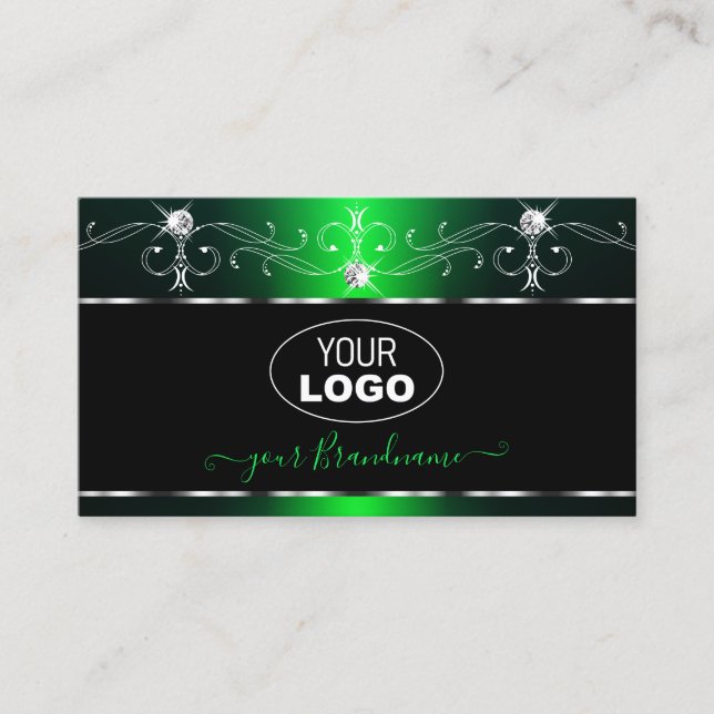 Tarjeta De Visita Elegante Ornate Verde Negro Joyas de chispa Añadir (Anverso)