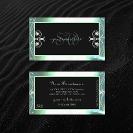 Tarjeta De Visita Elegante ornato monograma de joyas Verde azuladas