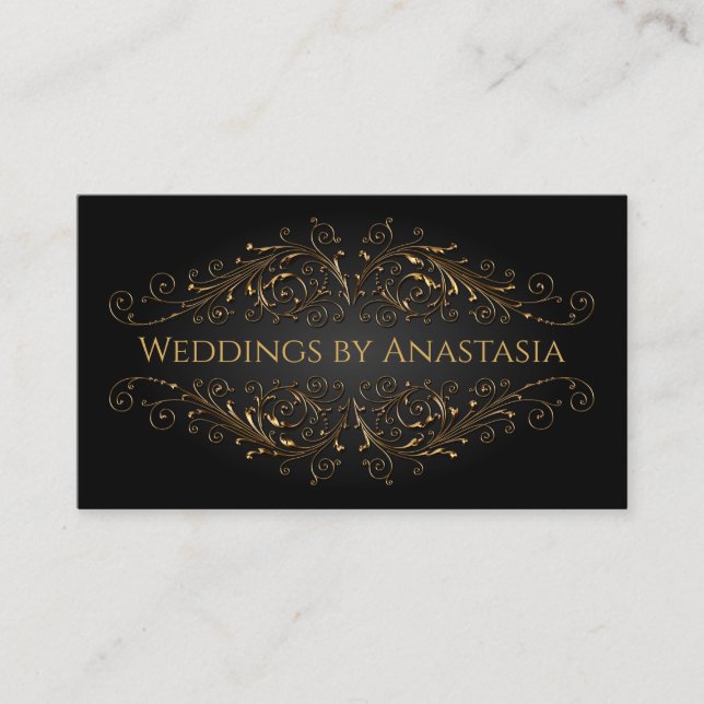 Tarjeta De Visita Elegante Oro Antiguo Brillo Negro (Anverso)
