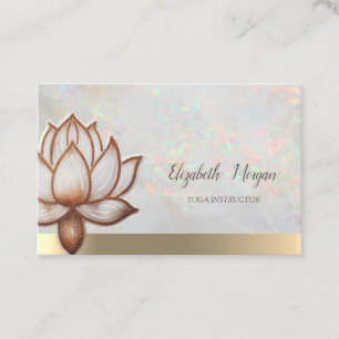 Tarjeta De Visita Elegante Oro Holográfico Opal, Loto Marrón, Yoga
