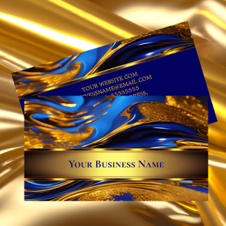 Tarjeta De Visita Elegante oro líquido Azul Real Abstracto