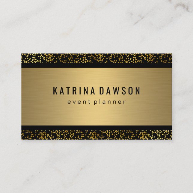 Tarjeta De Visita Elegante oro metálico con confetti de oro (Anverso)
