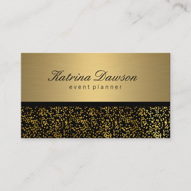 Tarjeta De Visita Elegante oro metálico con confetti de oro (Anverso)
