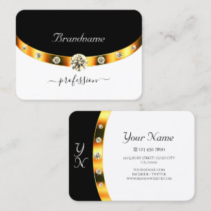 Tarjeta De Visita Elegante oro Monograma Negro y Blanco