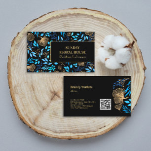 Tarjeta De Visita Elegante Oro Negro Ginkgo Floral Feminine