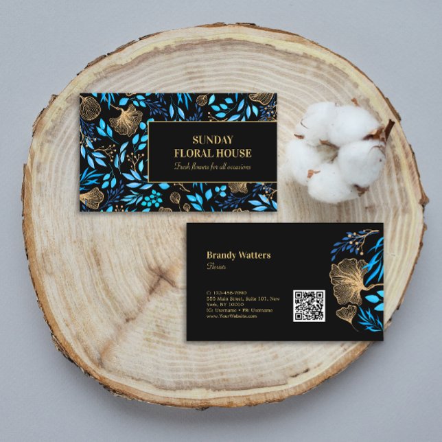 Tarjeta De Visita Elegante Oro Negro Ginkgo Floral Feminine (Elegant Black Gold Ginkgo Floral Feminine Business Card)